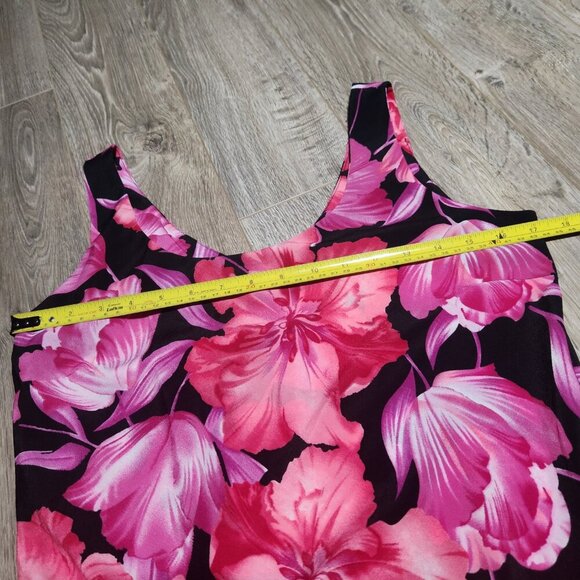 Vintage romantic 90s pink and black sleeveless midi floral dress with ruffles - Picture 9 of 14